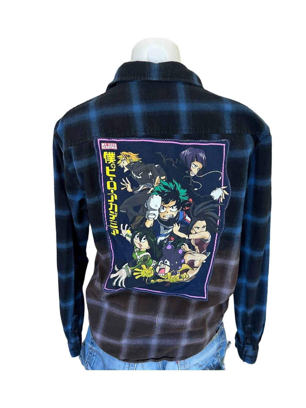 My Hero Academia Plaid Flannel Shirt SMALL Oversized Unique Upcycled Anime Egirl